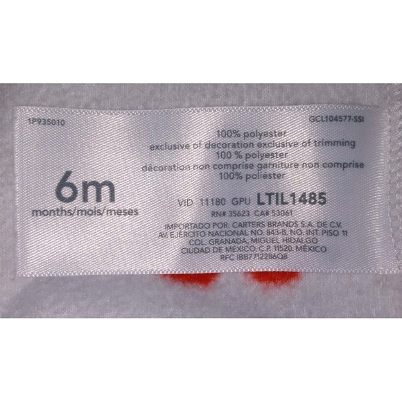 Carter's Girls 6M Light Gray Red Hearts Fleece Zipper Long Sleeve Footie Pajama - Picture 7 of 8